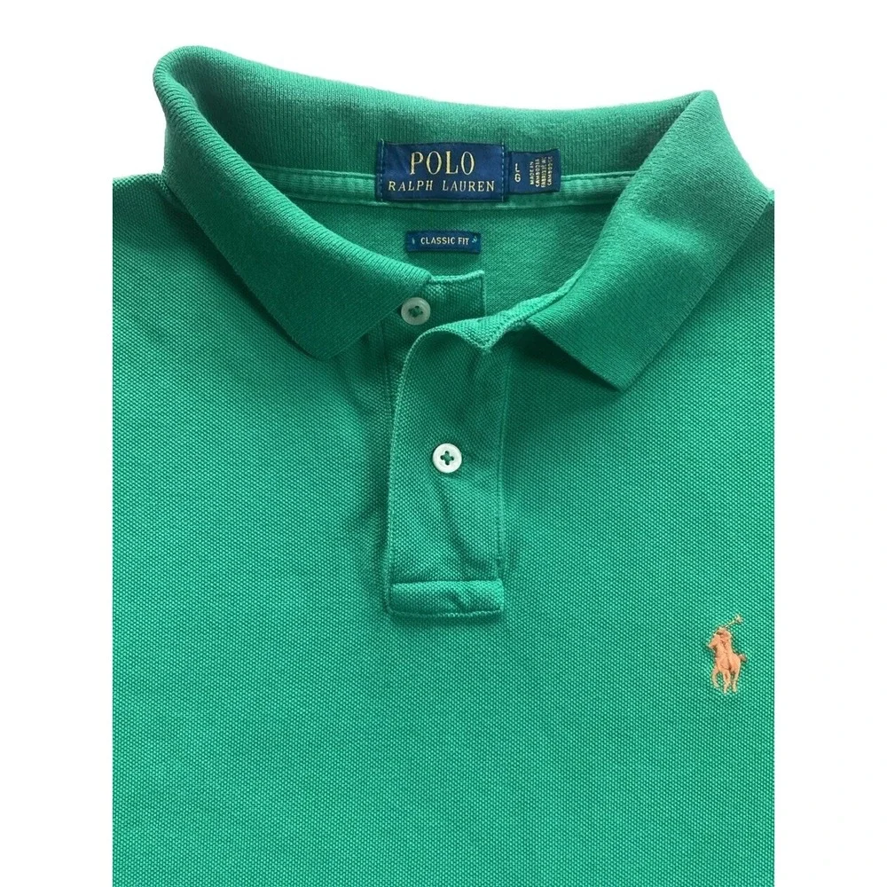 POLO RALPH LAUREN Classic Fit Polo Shirt Green Orange Polo Size Large